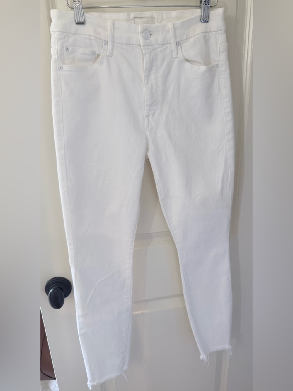 MOTHER White High-Rise Insider Fray Crop Jeans 29” inseam